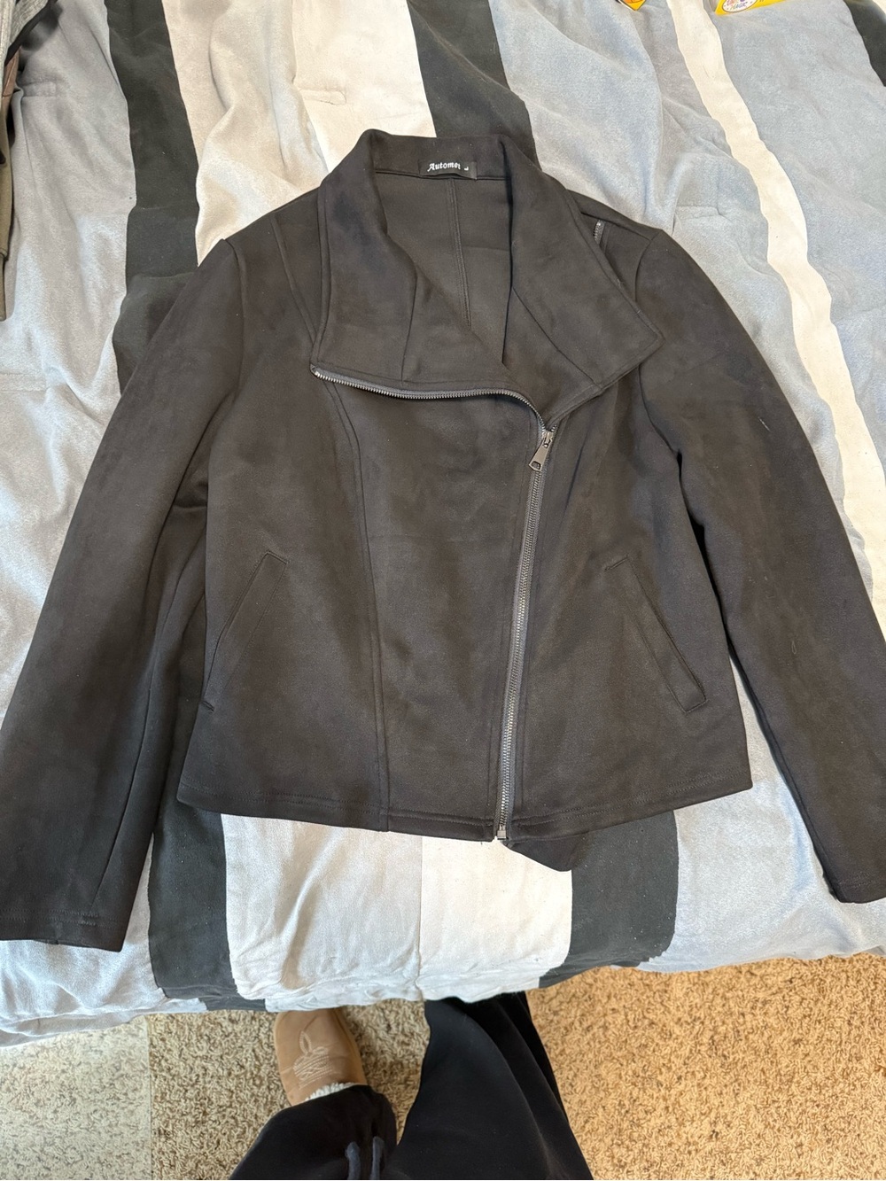 Black Asymmetrical Zip Women's Blazer Jacket